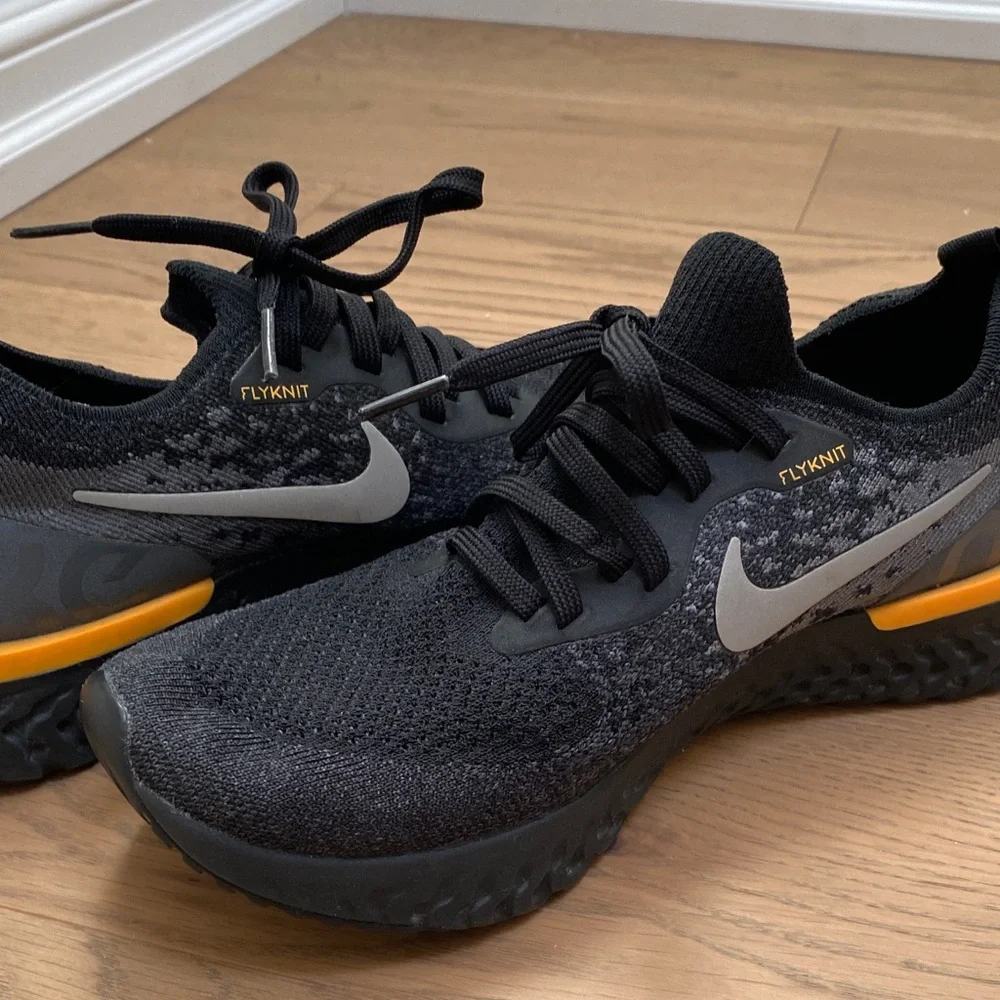 Nike Epic React Flyknit 2 Black and Gray Sneakers with Orange Detail, 6 1/2 or 7 - Picture 13 of 16